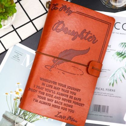 Mom To Daughter - Enjoy The Ride - Engraved Leather Journal Notebook-Jolura