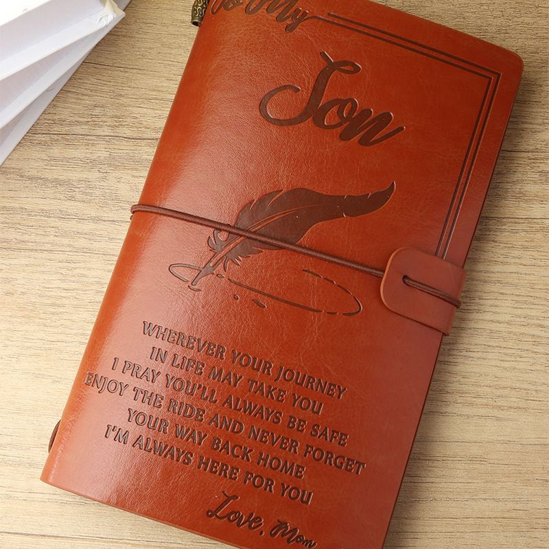 Mom To Son - Enjoy The Ride - Engraved Leather Journal Notebook-Jolura