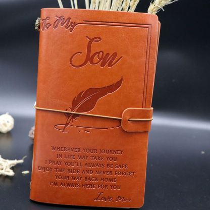 Mom To Son - Enjoy The Ride - Engraved Leather Journal Notebook-Jolura