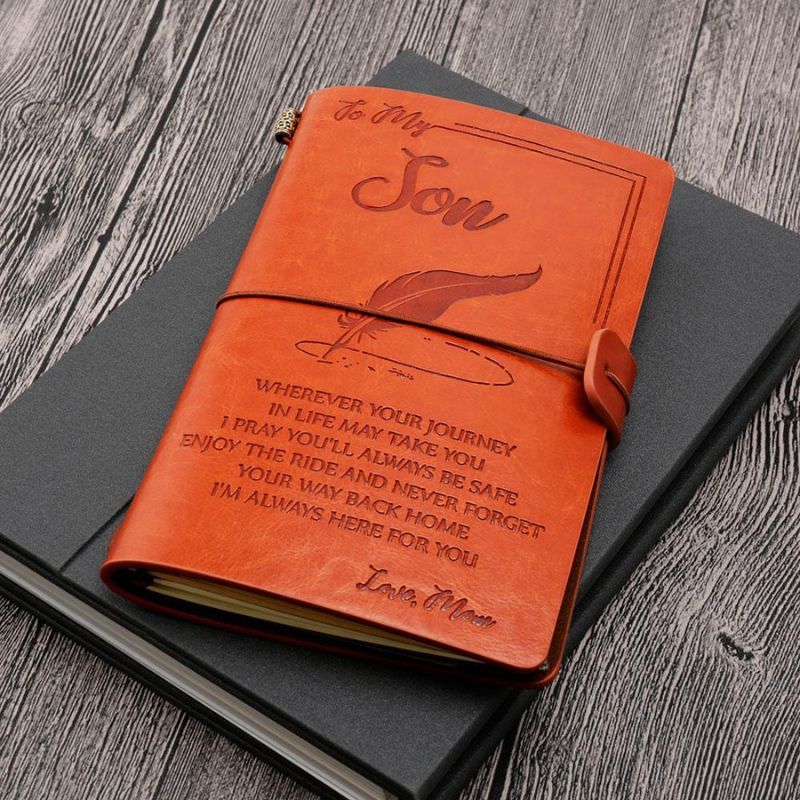 Mom To Son - Enjoy The Ride - Engraved Leather Journal Notebook-Jolura