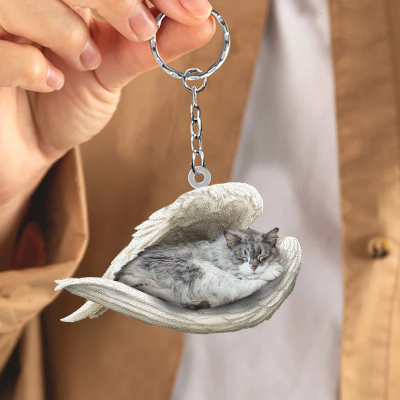 Sleeping Angel Acrylic Keychain Norwegian Forest Cat SA126-Jolura