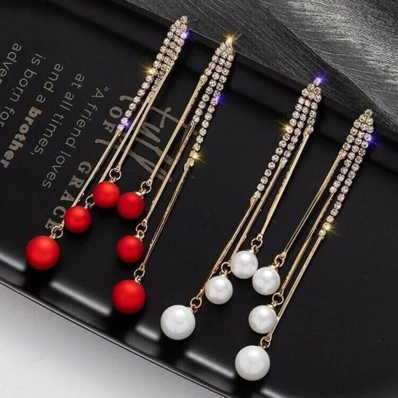 Elegant Pearl Tassel Earrings-Jolura