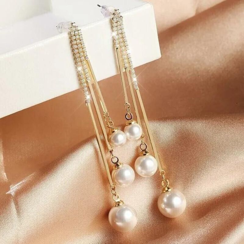 Elegant Pearl Tassel Earrings-Jolura
