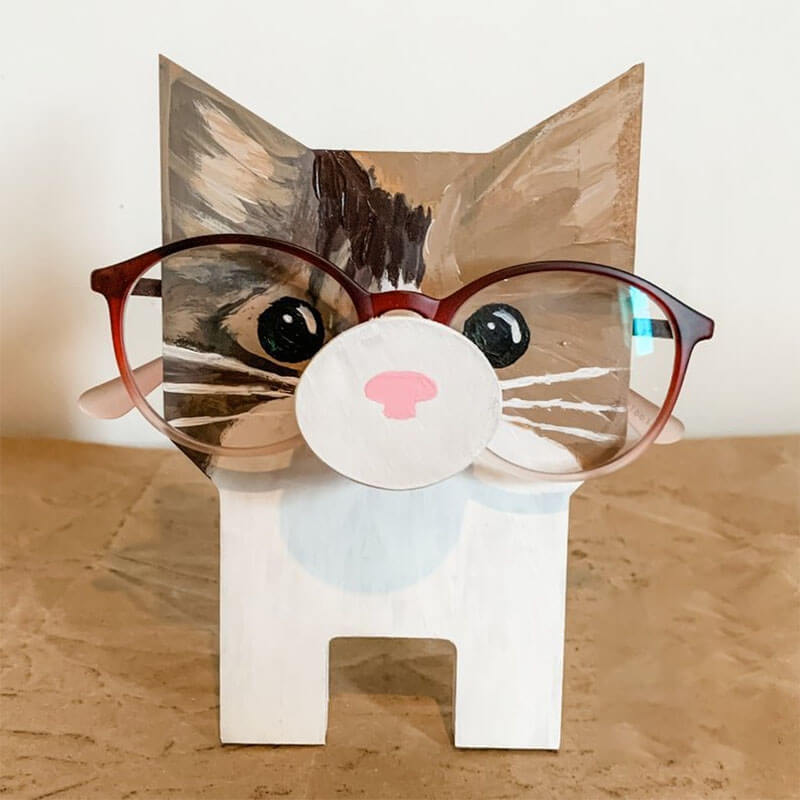 Handmade Glasses Stand F037 Black Cat-Jolura