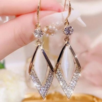 Fashion Rhombus Zircon Earrings-Jolura