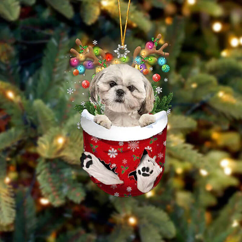 Shih Tzu In Snow Pocket Christmas Ornament SP009-Jolura