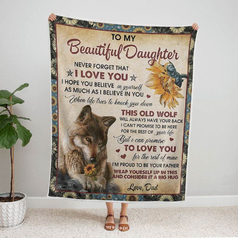 To My Daughter - From Dad - Wolf Flower A300 - Premium Blanket-Jolura