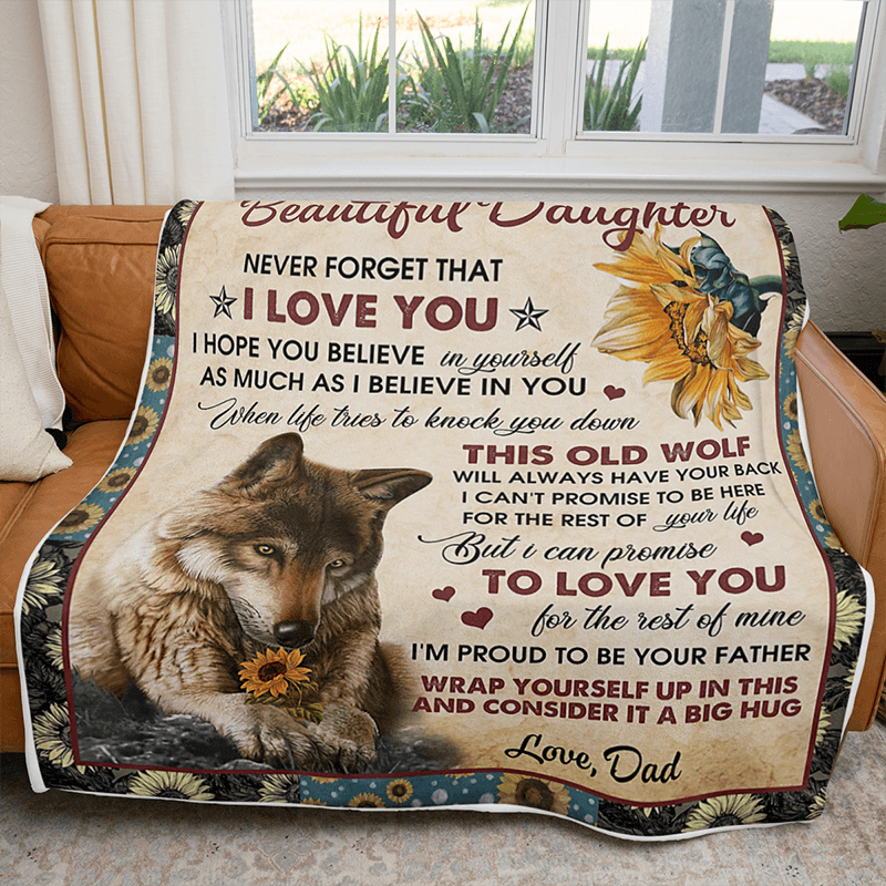 To My Daughter - From Dad - Wolf Flower A300 - Premium Blanket-Jolura
