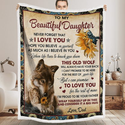 To My Daughter - From Dad - Wolf Flower A300 - Premium Blanket-Jolura