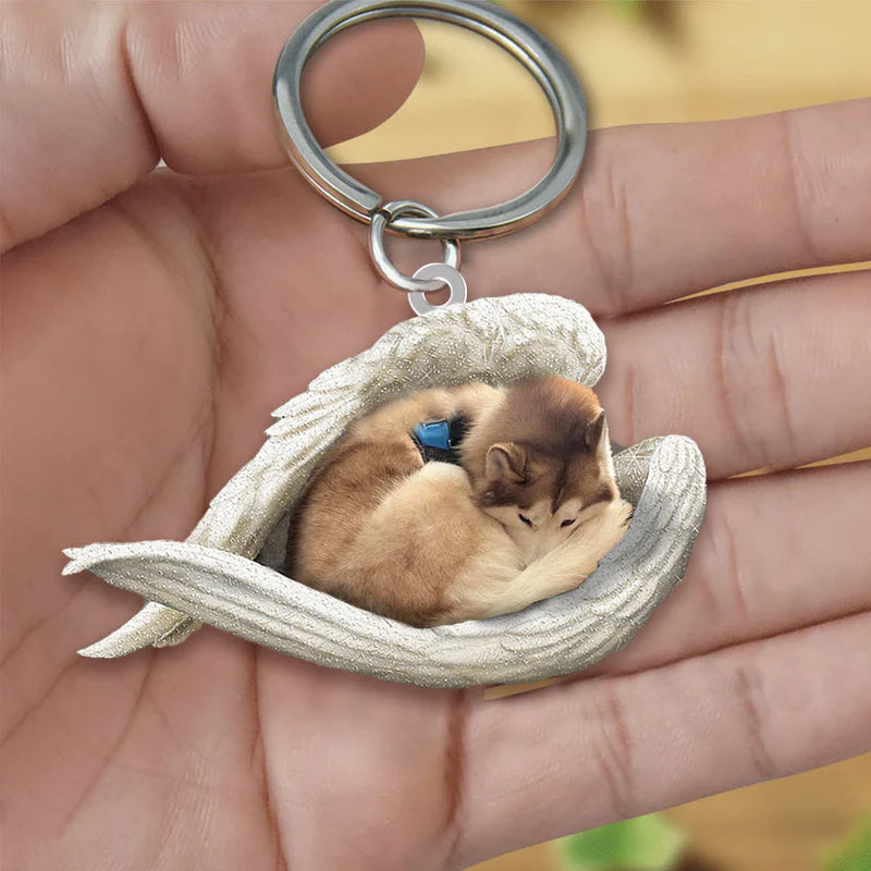 Sleeping Angel Acrylic Keychain Tan and White Husky SA094-Jolura