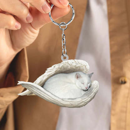 Sleeping Angel Acrylic Keychain White Cat SA119-Jolura