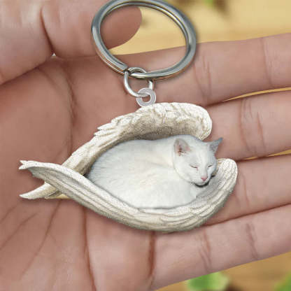 Sleeping Angel Acrylic Keychain White Cat SA119-Jolura