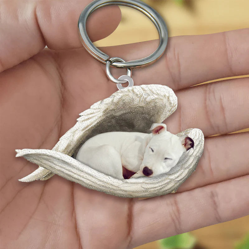Sleeping Angel Acrylic Keychain White Staffie SA042-Jolura