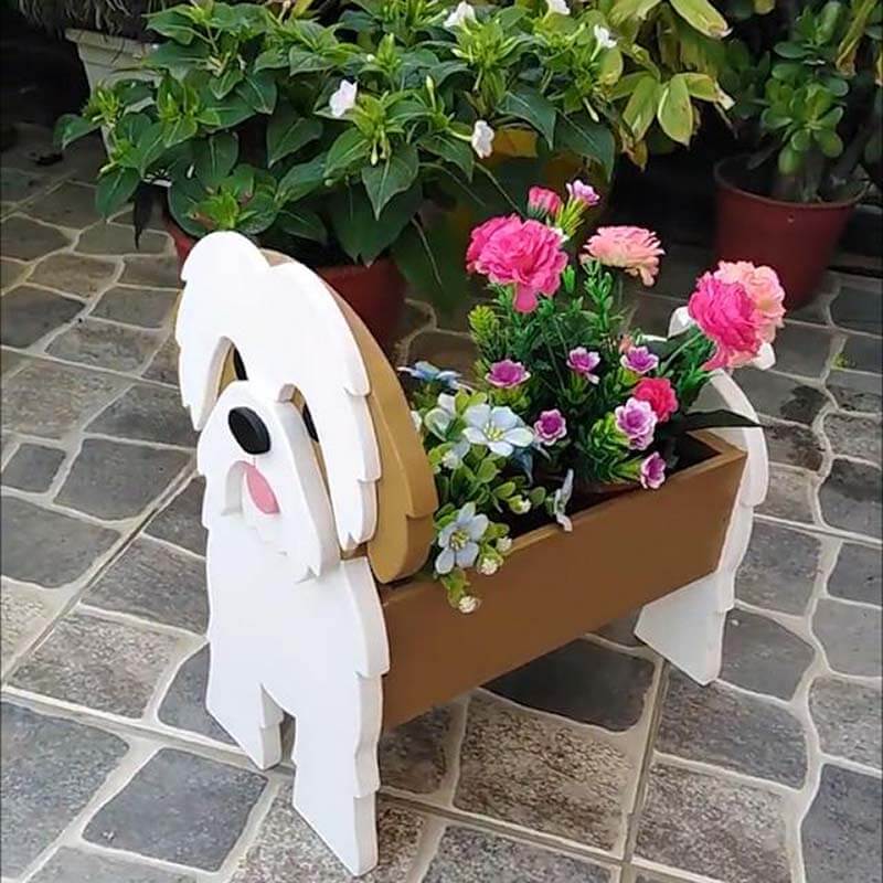 White And Brown Shih Tzu Planter AP048-Jolura