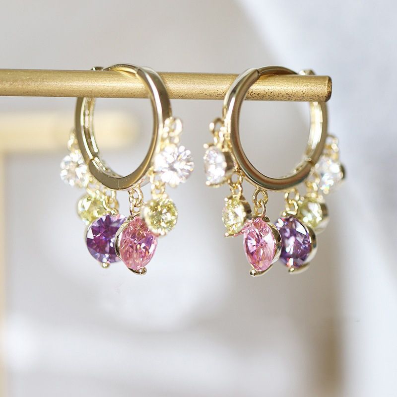 Shiny Colorful Zircon Drop Hoops-Jolura