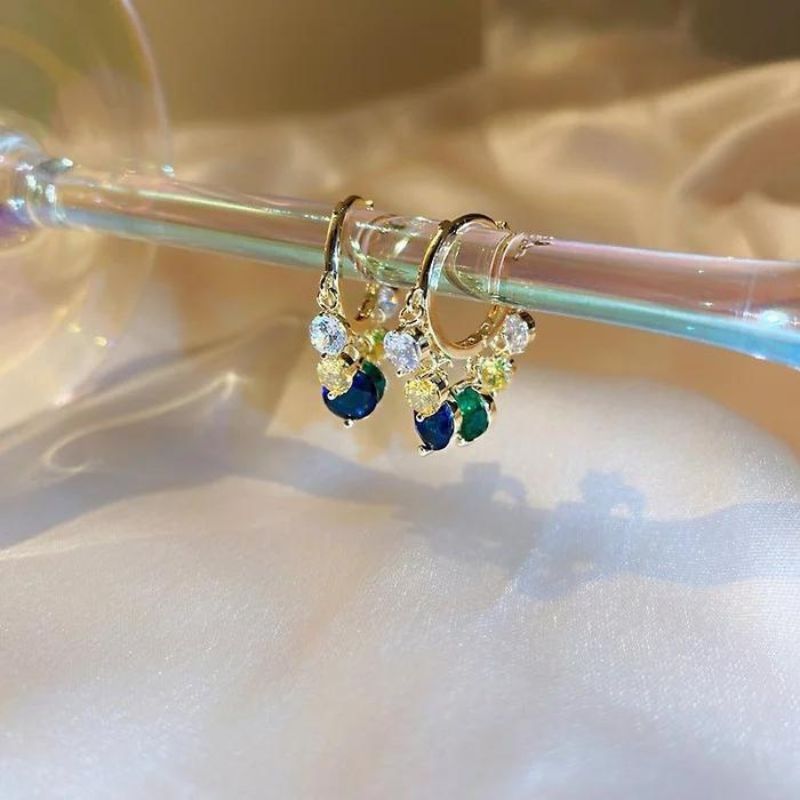 Shiny Colorful Zircon Drop Hoops-Jolura