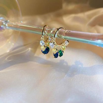 Shiny Colorful Zircon Drop Hoops-Jolura