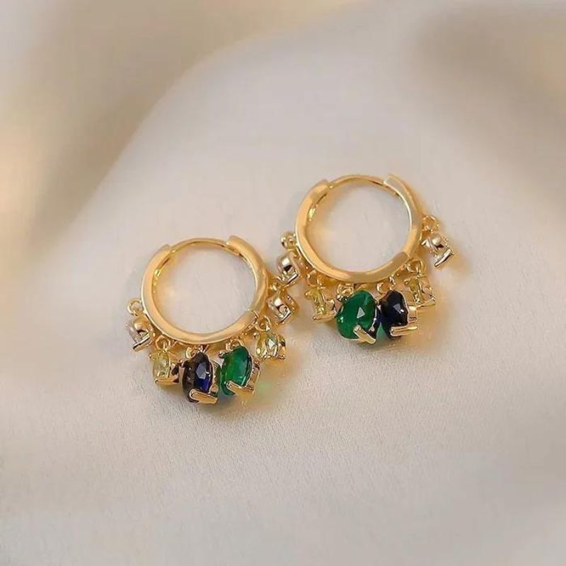 Shiny Colorful Zircon Drop Hoops-Jolura