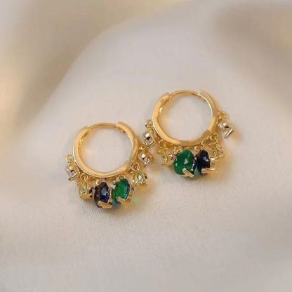 Shiny Colorful Zircon Drop Hoops-Jolura