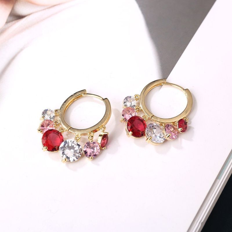 Shiny Colorful Zircon Drop Hoops-Jolura