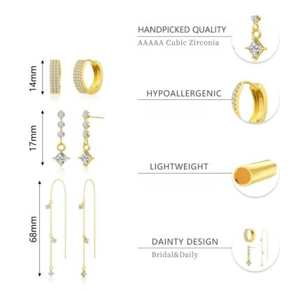 Gold Star Earring Set: Dangle Hoop & Stud Stacking Earrings