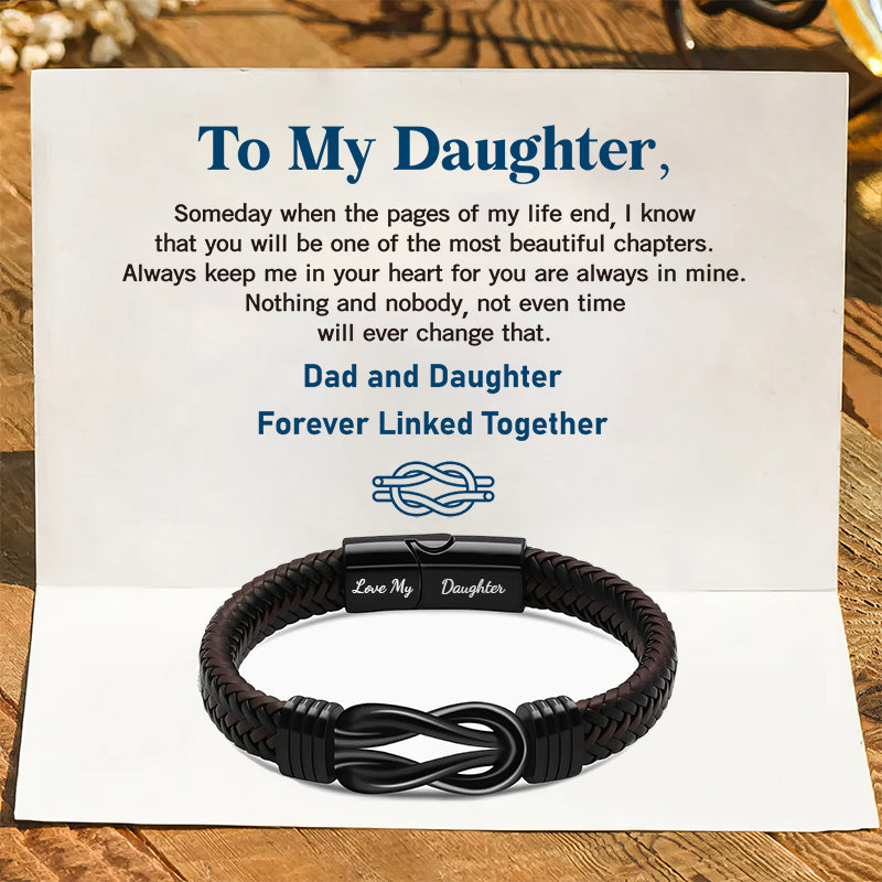 "Dad and Daughter Forever Linked Together" Black Braided Leather Bracelets - Forever Linked-Jolura