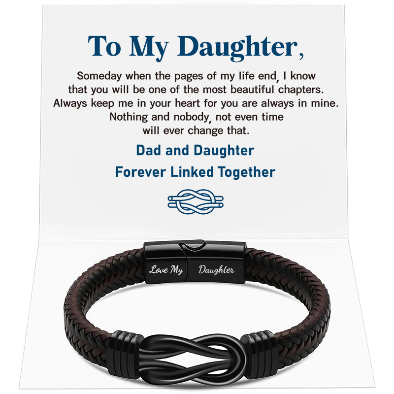 "Dad and Daughter Forever Linked Together" Black Braided Leather Bracelets - Forever Linked-Jolura