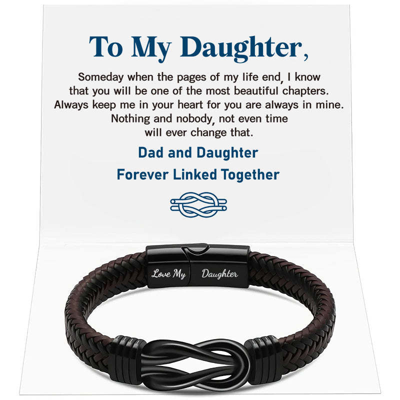 "Dad and Daughter Forever Linked Together" Black Braided Leather Bracelets - Forever Linked-Jolura