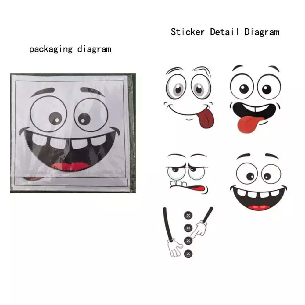 Colorful cartoon face stickers used as wall decor