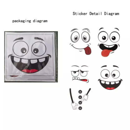 Colorful cartoon face stickers used as wall decor