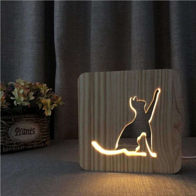 Cat Shape 1 Wooden Decorative Light-Jolura