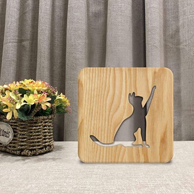 Cat Shape 1 Wooden Decorative Light-Jolura