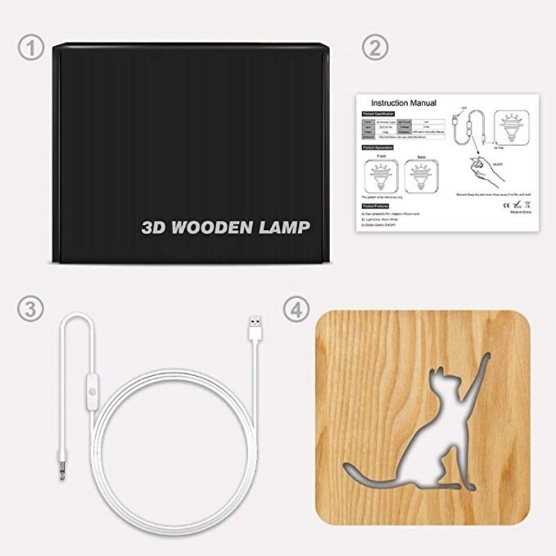 Cat Shape 1 Wooden Decorative Light-Jolura