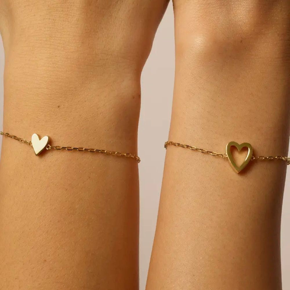 14K Gold Plated Adjustable Matching Bracelets for Women – Heart Charm and BFF Friendship Styles