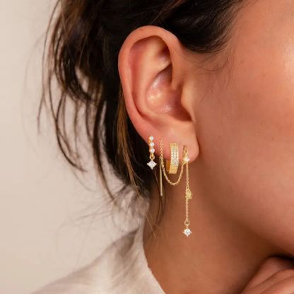 Gold Star Earring Set: Dangle Hoop & Stud Stacking Earrings