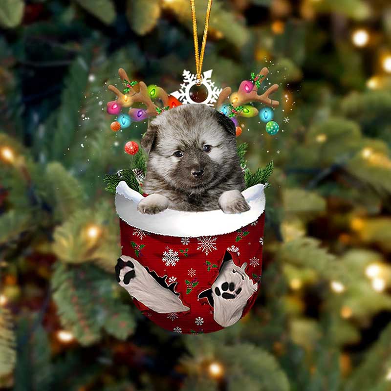 Keeshond In Snow Pocket Christmas Ornament SP105-Jolura