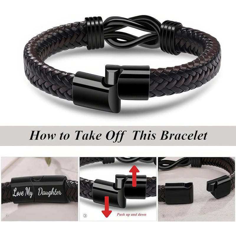 "Dad and Daughter Forever Linked Together" Black Braided Leather Bracelets - Forever Linked-Jolura