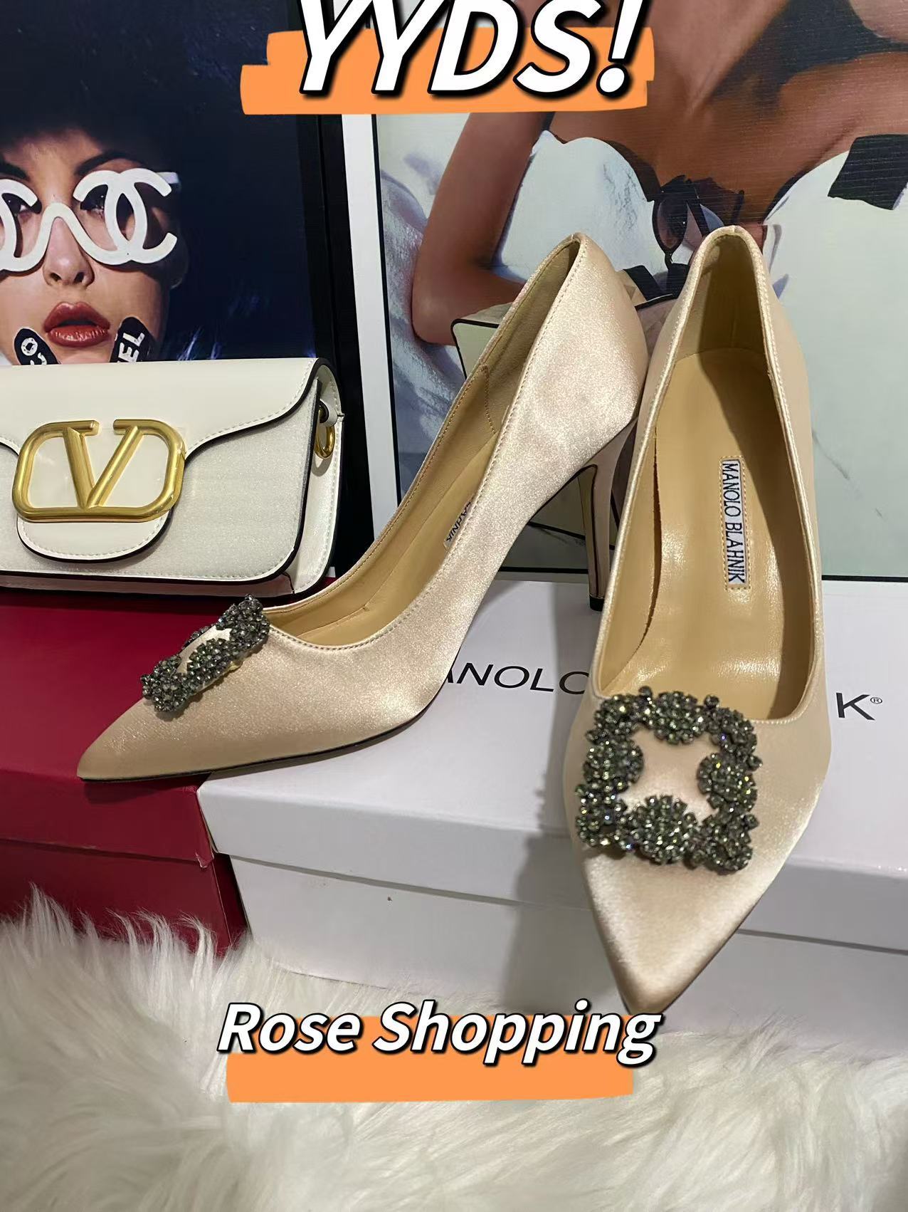 Valentino white bag/high heels /green high heels