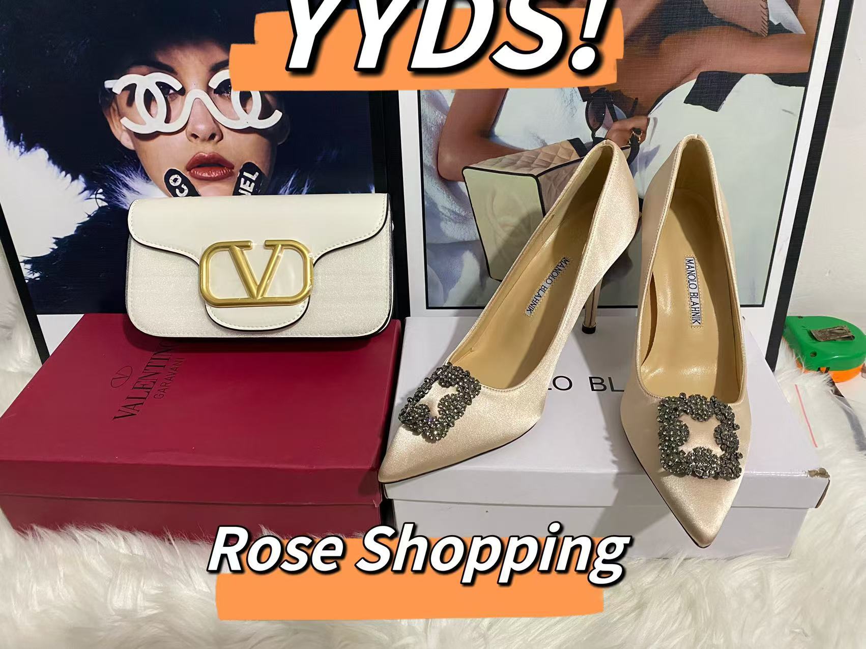 Valentino white bag/high heels /green high heels