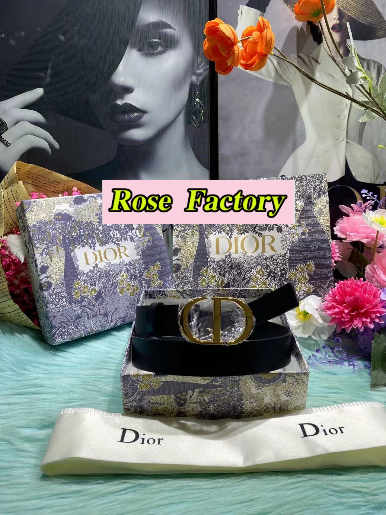 Dior black leather belt