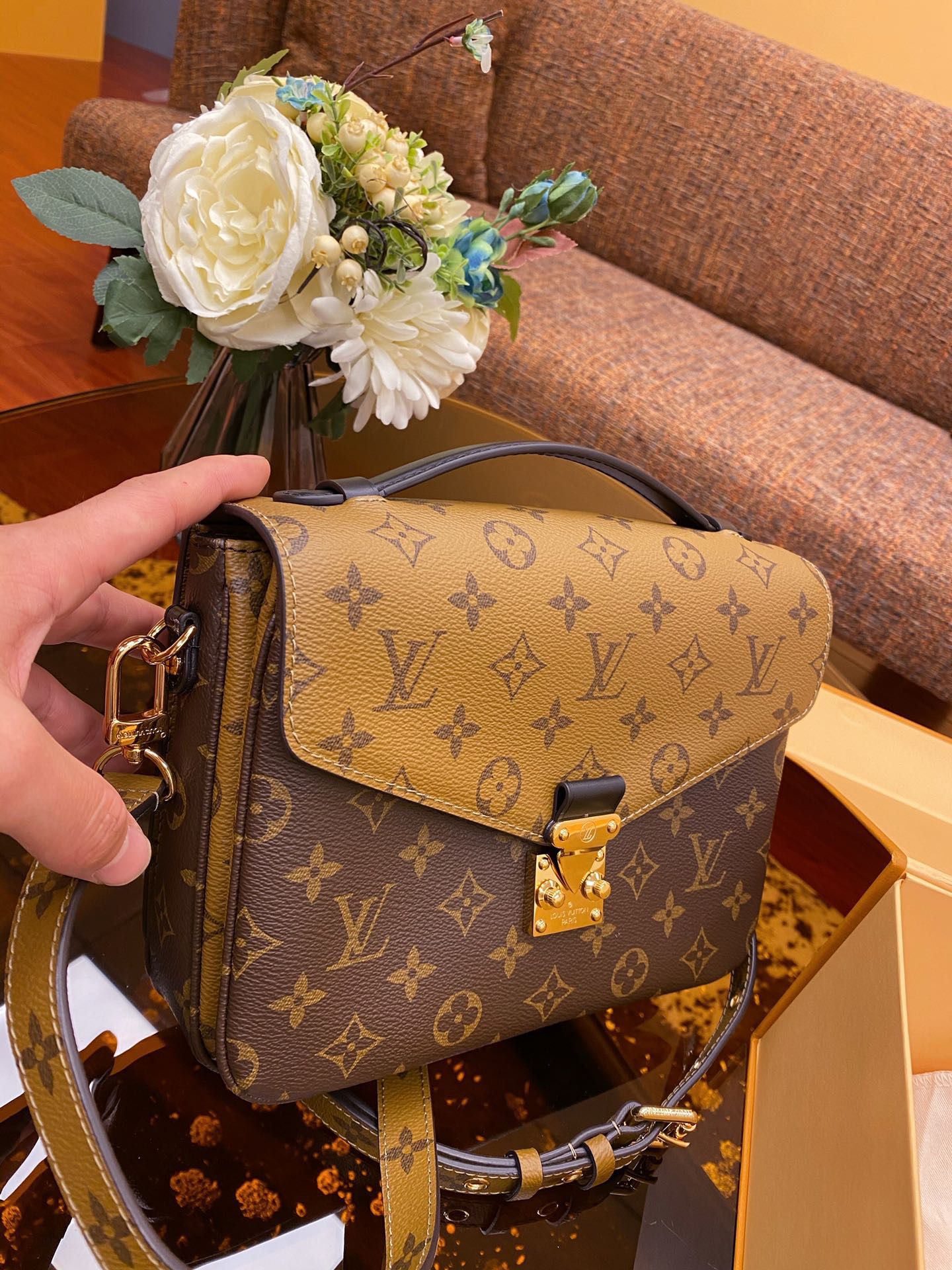 LV BAG/ 9.8 x 7.5 x 2.8 inches