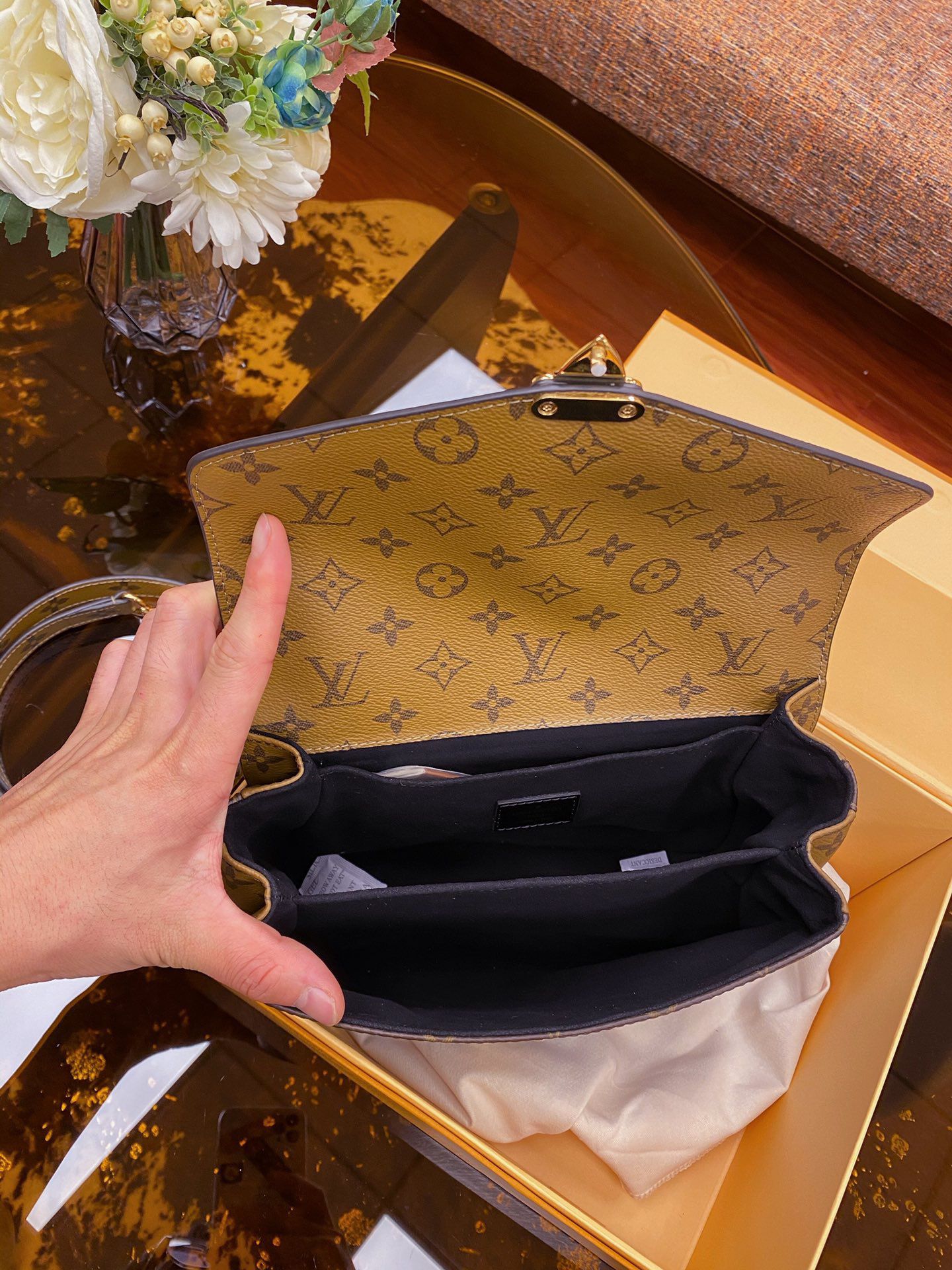 LV BAG/ 9.8 x 7.5 x 2.8 inches