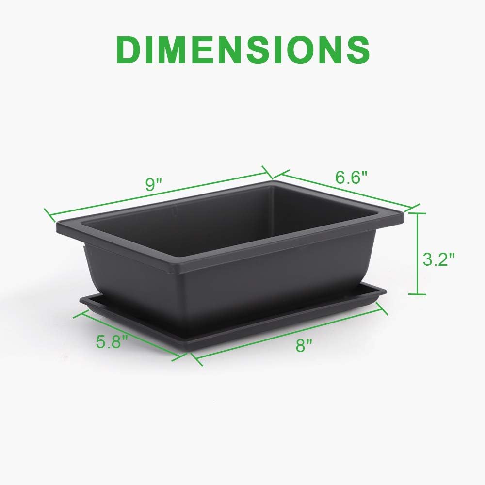6 Pack 9 Inch Bonsai Training Pots with Drainage Humidity Trays, Bonsai Tree Pots with 1 Repotting Mat, Bonsai Container Planter Growing Pot for Garden, Yard, Balcony, Office, Living Room