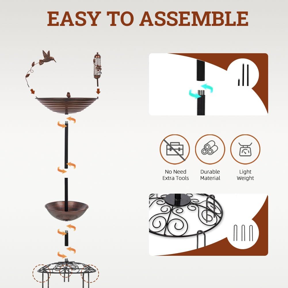 Metal Bird Baths Outside with Planter Base, Outdoor Tall Birdbath and Feeder for Garden Yard Lawn