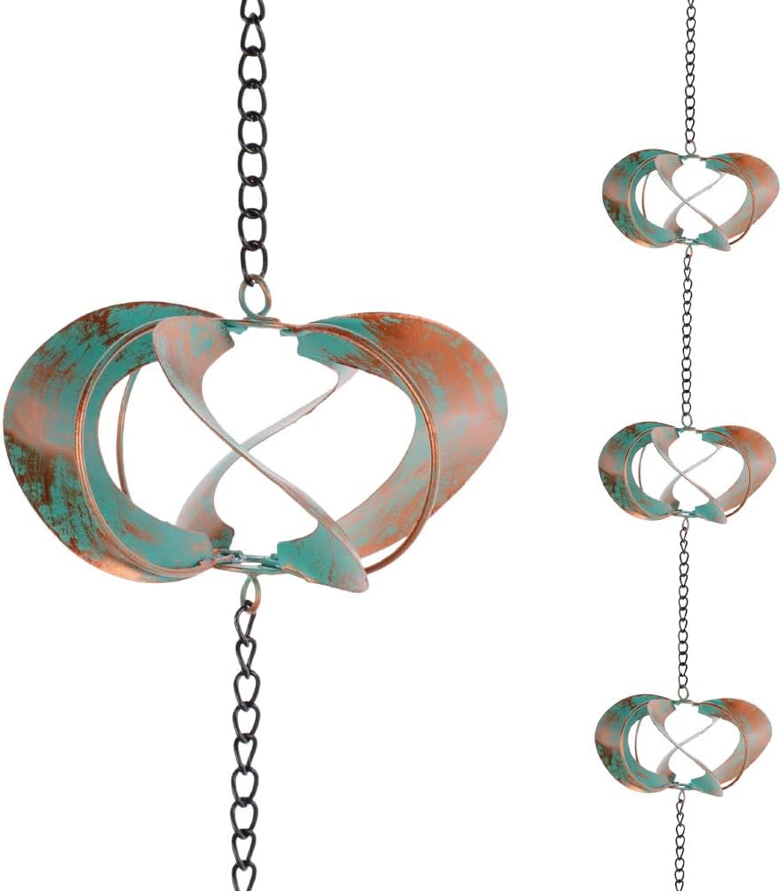 Rain Chains for Outside, 6.56 FT Length with 8 Spinners, Decorative Rain Chains for Gutters, Replacement for Downspout