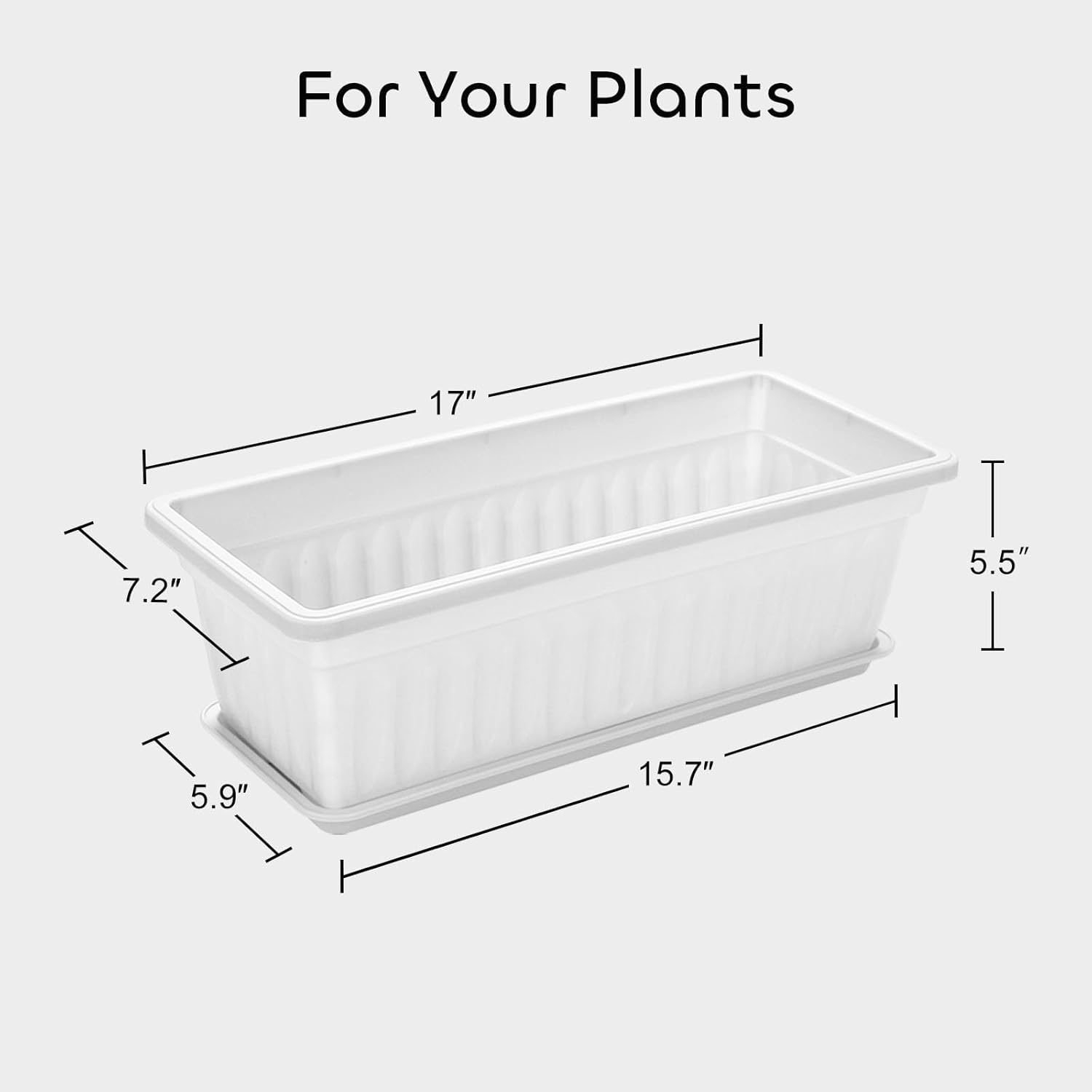 3 Packs 17 Inches White Flower Window Box Plastic Vegetable Planters Long Pots with 15 Pcs Plant Labels for Outdoor Indoor Windowsill, Patio, Garden, Home Decor, Porch