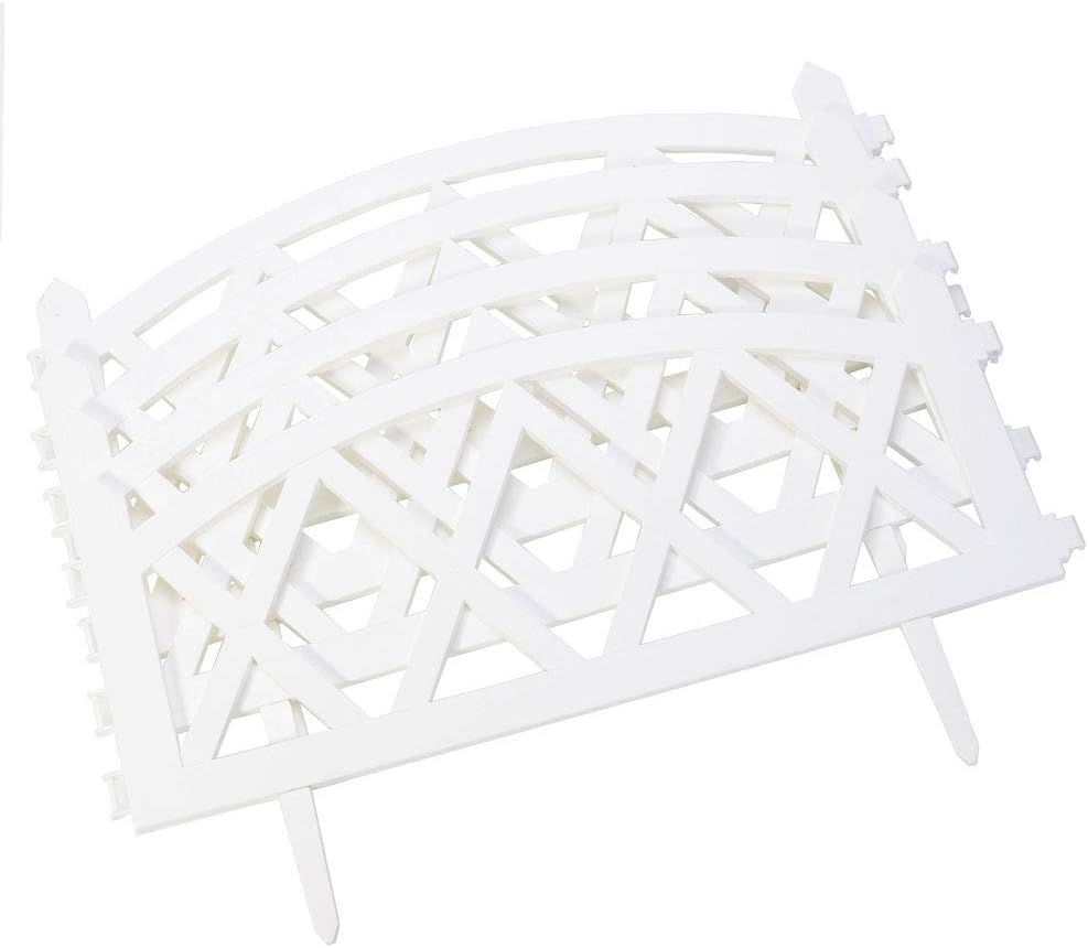 Plastic Garden Picket Fence, Grass Lawn Flower Beds Landscaping Edging Borders, Lightweight Outdoor Path Fence Panels, Pack of 4 (Overall Length 94.5 Inch)