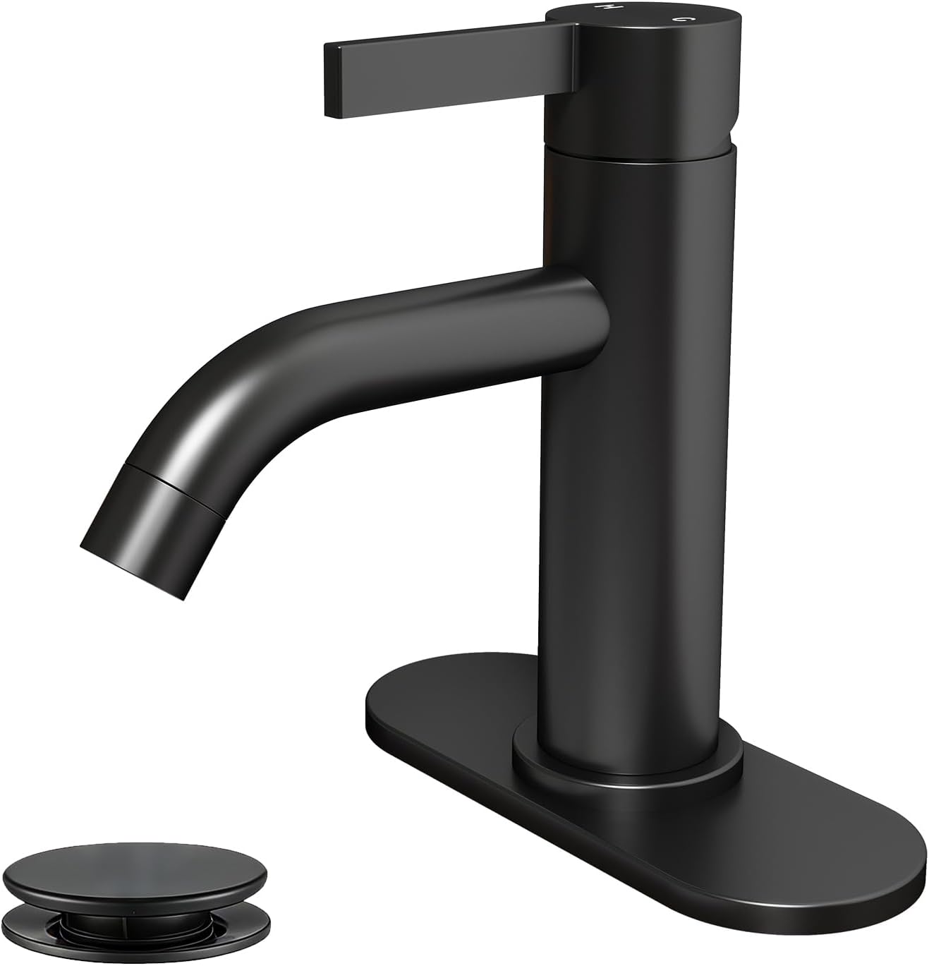 Black Bathroom Faucet Single Hole with Pop-Up Bathroom Drain