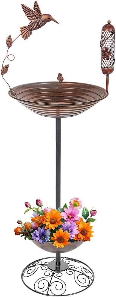 Metal Bird Baths Outside with Planter Base, Outdoor Tall Birdbath and Feeder for Garden Yard Lawn