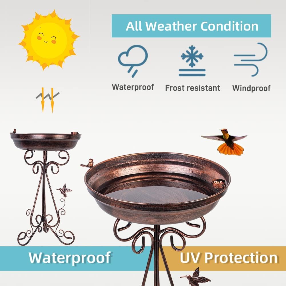 17.7" Dia Bird Bath with Metal Pedestal, Large Outdoor Metal Birdbath, Antique Copper Bird Feeder for Garden Patio Yard Decor